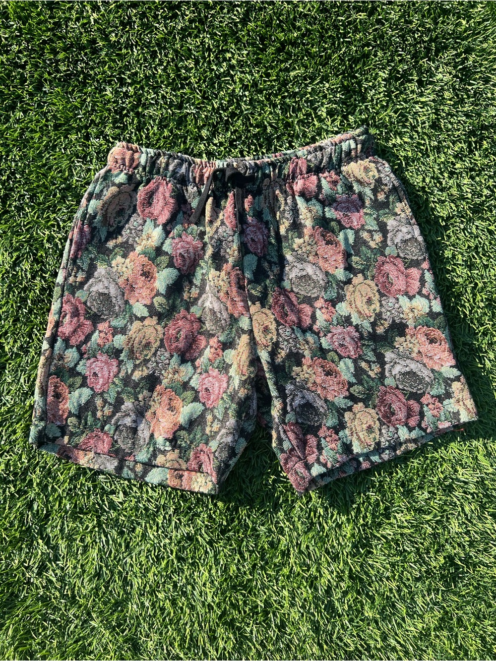 Floral Terry Bermuda Shorts in Rose and Green